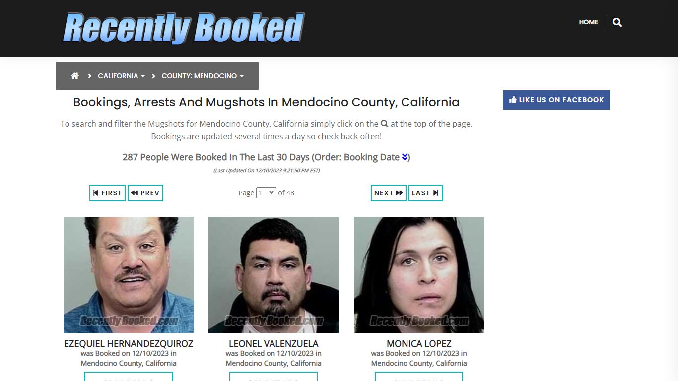 Bookings, Arrests and Mugshots in Mendocino County, California